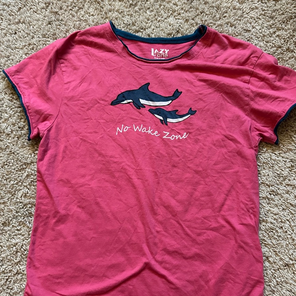 Lazy One Coral and Teal Dolphin Tee XS